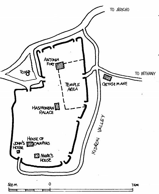 Map of first century Jerusalem (from J Wenham)