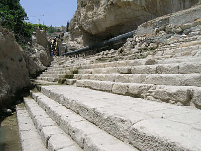 Steps leading down to the Pool of Siloam (photo from BiblePlaces.com)