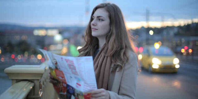Women reading map