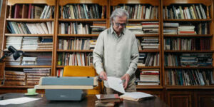 Man in library